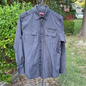 No Retreat grey cotton mens shirt L